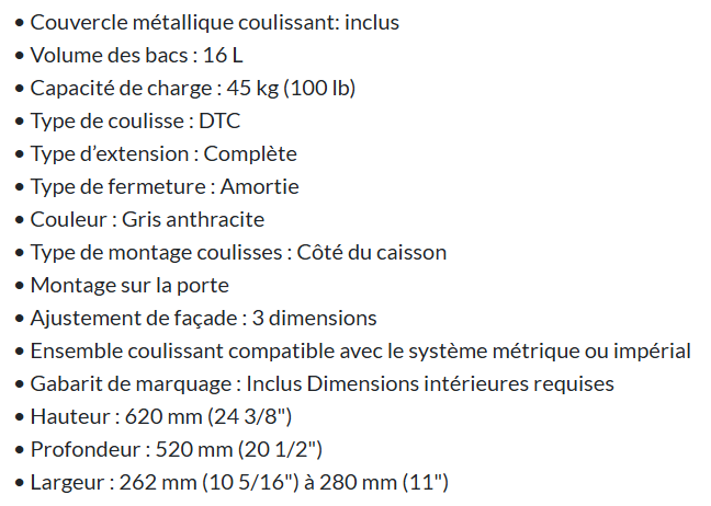 Poubelle coulissante MaxBin - 12'' - POU-MX122